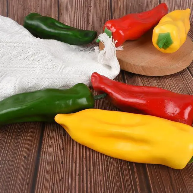 Alt view image 7 of 7 - Artificial Pepper 9PCS Simulation Chili Fake Hot Chili Peppers Faux Vegetable Red Yellow Green Pepper for Home Kitchen DIY Crafts Photo Props Decoration