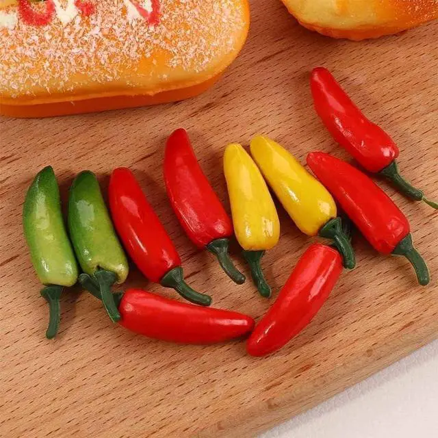 Alt view image 6 of 7 - Fake Pepper, 10Pcs Green Pepper Simulation Lifelike Hot Chili for Home Kitchen Party Pub Decoration Cabinet Ornament