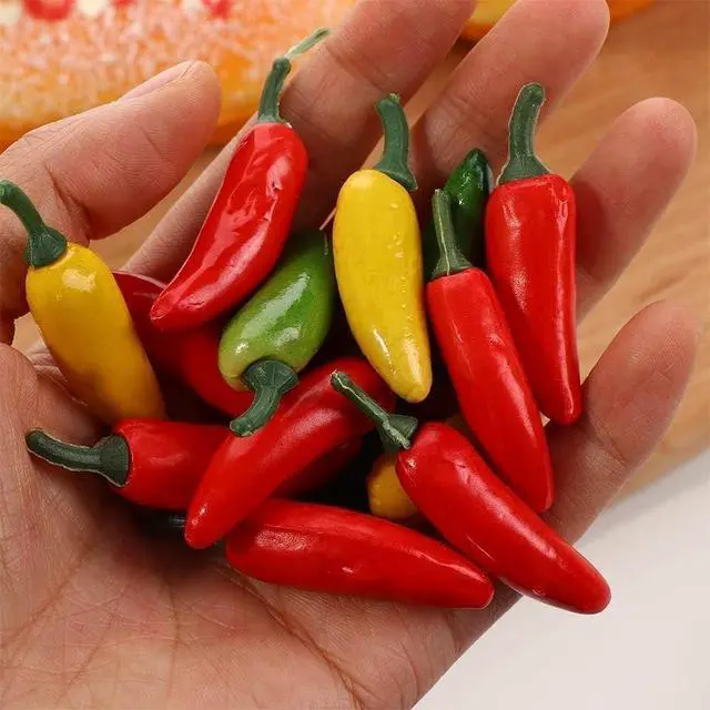 Alt view image 5 of 7 - Fake Pepper, 10Pcs Green Pepper Simulation Lifelike Hot Chili for Home Kitchen Party Pub Decoration Cabinet Ornament