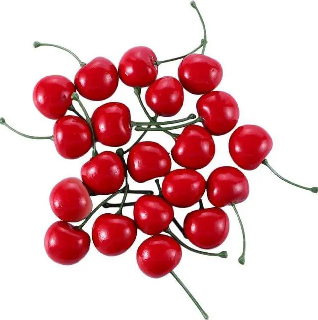 Main image of PETCTN 20pcs Red Artificial Cherries, Fake Fruit Decor Simulation Cherry Model Lifelike Fruit Cherry Ornament, Home Kitchen Party Decoration Desk Ornament Photography Prop