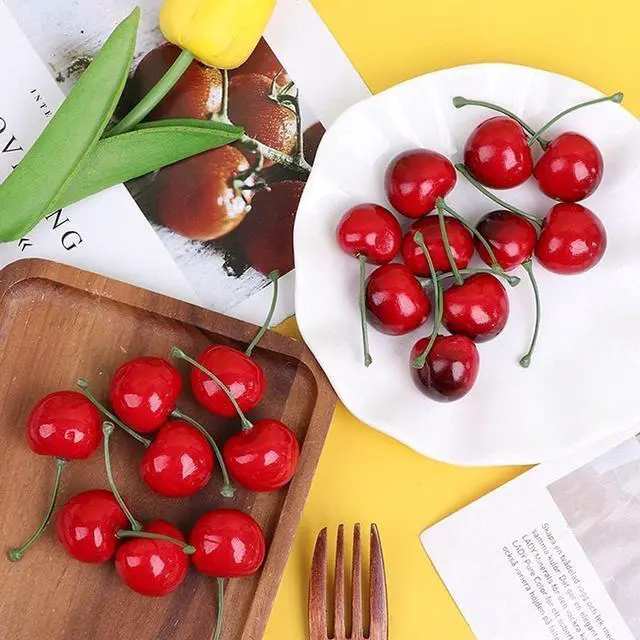 Alt view image 2 of 6 - PETCTN 20pcs Red Artificial Cherries, Fake Fruit Decor Simulation Cherry Model Lifelike Fruit Cherry Ornament, Home Kitchen Party Decoration Desk Ornament Photography Prop