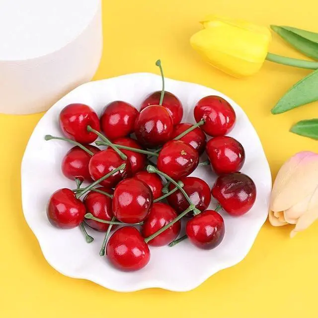 Alt view image 5 of 6 - PETCTN 20pcs Red Artificial Cherries, Fake Fruit Decor Simulation Cherry Model Lifelike Fruit Cherry Ornament, Home Kitchen Party Decoration Desk Ornament Photography Prop