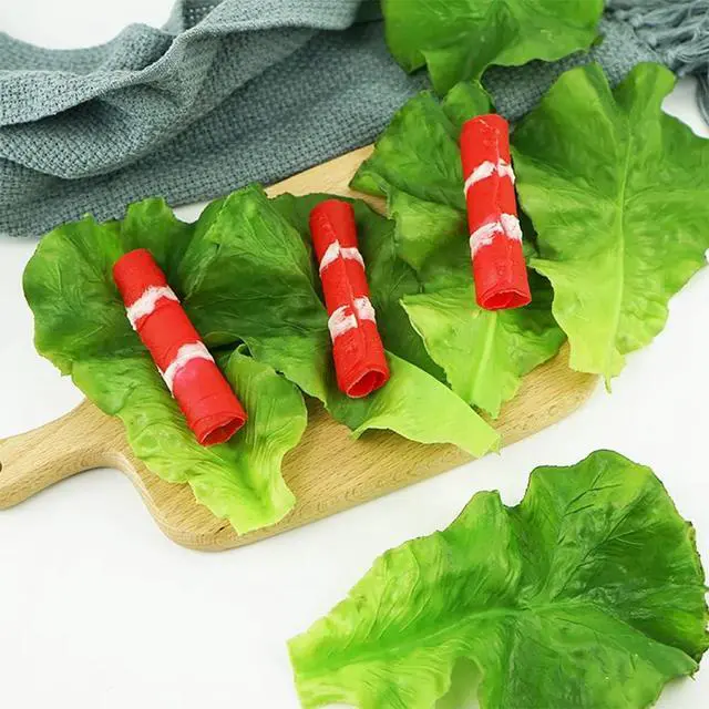 Alt view image 2 of 4 - 5pcs Fake Lettuce Leaves Artificial Vegetables Lettuces Simulation Plastic Lifelike for Home Kitchen Party Pub Decoration Cabinet Ornament Table Display Supermarket Photography