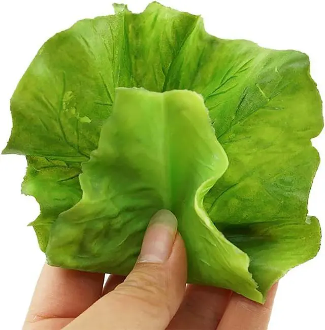 Alt view image 3 of 4 - 5pcs Fake Lettuce Leaves Artificial Vegetables Lettuces Simulation Plastic Lifelike for Home Kitchen Party Pub Decoration Cabinet Ornament Table Display Supermarket Photography