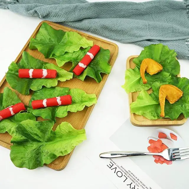 Alt view image 4 of 4 - 5pcs Fake Lettuce Leaves Artificial Vegetables Lettuces Simulation Plastic Lifelike for Home Kitchen Party Pub Decoration Cabinet Ornament Table Display Supermarket Photography