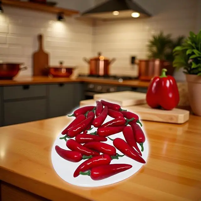 Alt view image 3 of 7 - 20Pcs Artificial Red Chili Peppers, Realistic Plastic Food Props