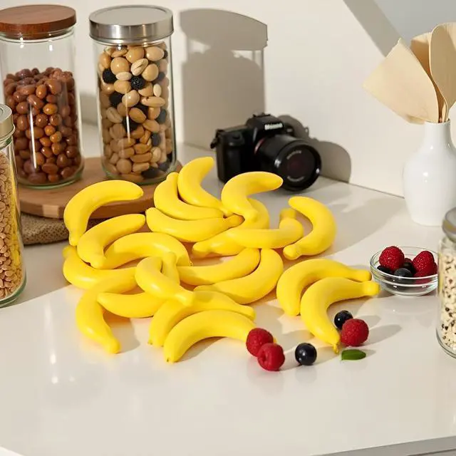 Alt view image 6 of 7 - 20 Pcs Yellow Mini Fake Banana Fruit, Foam Vegetables Fruit as Home Party Ornament Craft Photography Props Gift, Simulation Fruit Props for Photography Blenders and Sponges, Artificial Fruits (3-6CM)