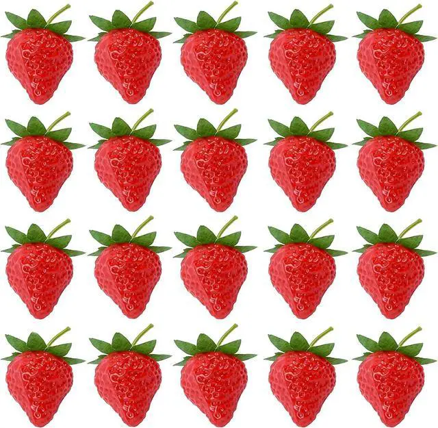 Main image of 20 Pieces Artificial Strawberry Lifelike Fruit Plastic Strawberries Photography Prop Home Kitchen Cabinet Party Ornament, Small