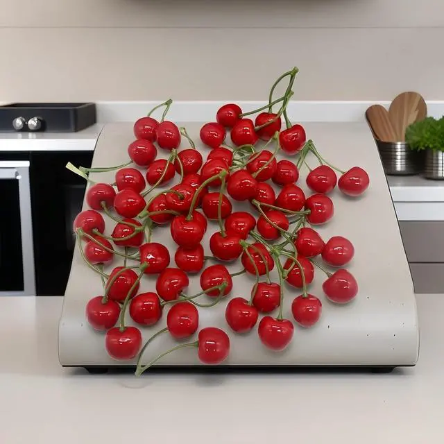 Alt view image 3 of 7 - 20PCS Realistic Artificial Cherries, Fake Fruit Decor - Lifelike Red Cherry for Kitchen, Party, Wedding, Table Centerpiece, Photography Props, DIY Crafts - Non-Toxic PVC, Bulk Fake Cherries
