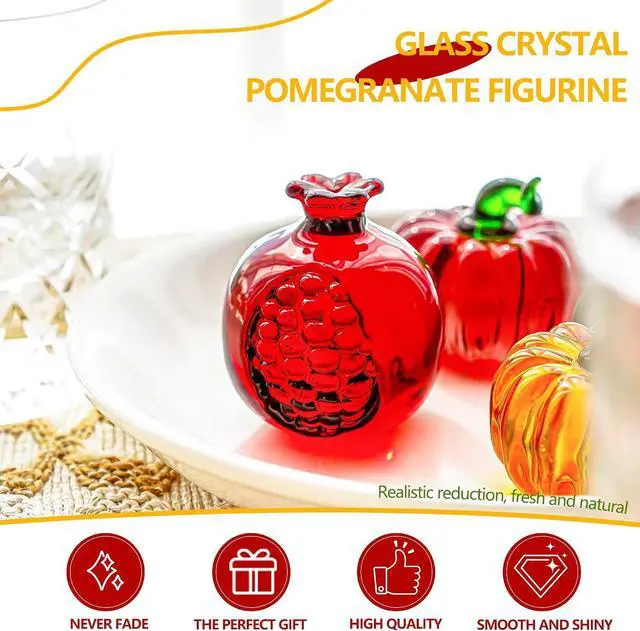 Alt view image 3 of 7 - Crystal Pomegranate Figurine Glass Pomegranate Artificial Fruit Paperweight