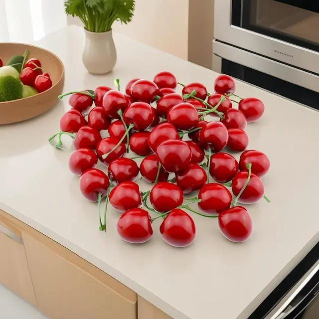 Alt view image 7 of 7 - 20PCS Realistic Artificial Cherries, Fake Fruit Decor - Lifelike Red Cherry for Kitchen, Party, Wedding, Table Centerpiece, Photography Props, DIY Crafts - Non-Toxic PVC, Bulk Fake Cherries