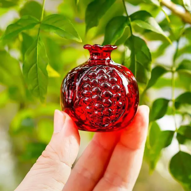 Alt view image 6 of 7 - Crystal Pomegranate Figurine Glass Pomegranate Artificial Fruit Paperweight
