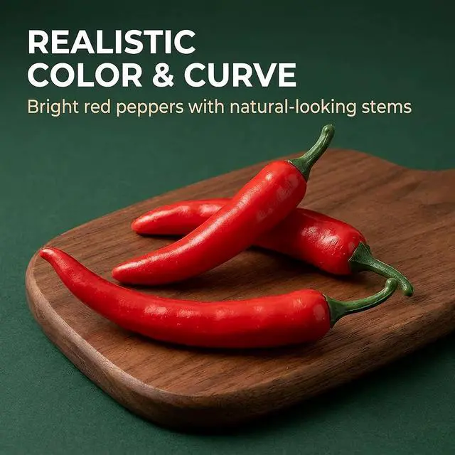 Alt view image 3 of 7 - 20 Pcs Mini Fake Hot Chili Peppers,Simulation Artificial Lifelike Red Pepper,Realistic Fake Hot Chili Peppers Photography Props,Red Plastic Decorative Vegetables for Photography Props, Kitchen Display