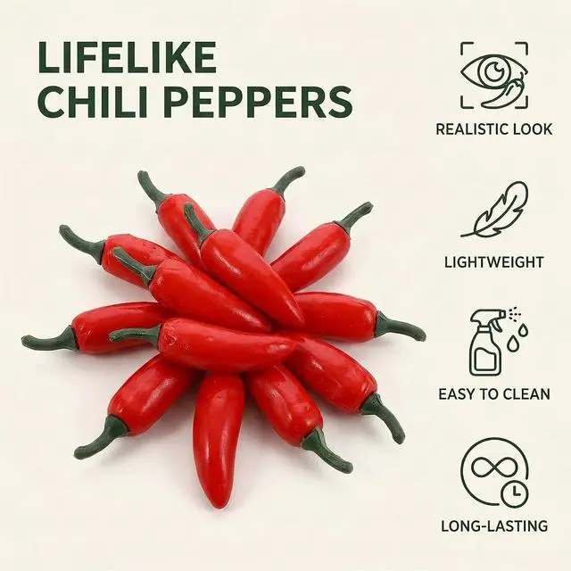 Alt view image 4 of 7 - 20 Pcs Mini Fake Hot Chili Peppers,Simulation Artificial Lifelike Red Pepper,Realistic Fake Hot Chili Peppers Photography Props,Red Plastic Decorative Vegetables for Photography Props, Kitchen Display