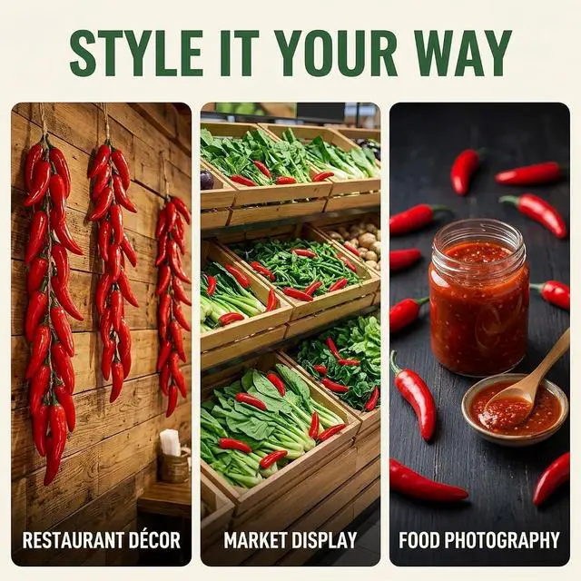 Alt view image 5 of 7 - 20 Pcs Mini Fake Hot Chili Peppers,Simulation Artificial Lifelike Red Pepper,Realistic Fake Hot Chili Peppers Photography Props,Red Plastic Decorative Vegetables for Photography Props, Kitchen Display