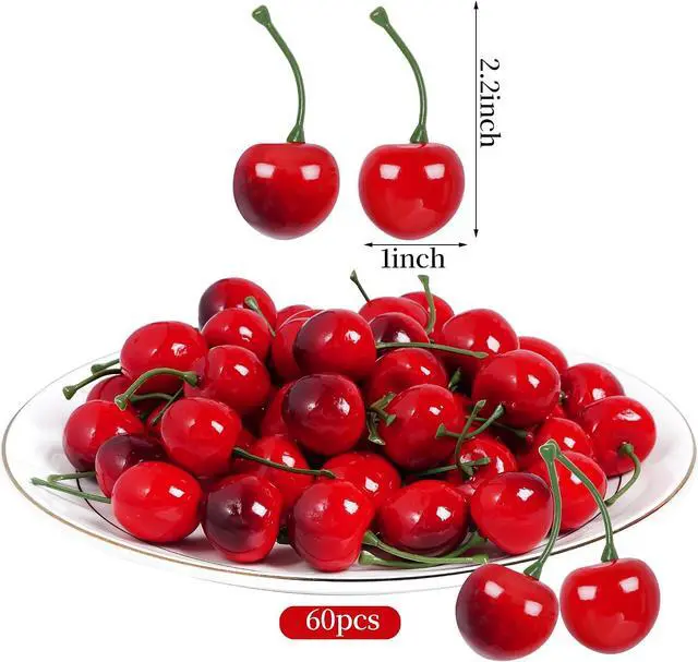 Alt view image 2 of 6 - jiebor Fake Cherries Artificial Plastic Faux Fruit Ornament (60, Red Black)