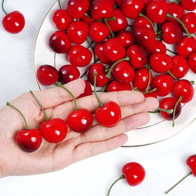 Alt view image 3 of 6 - jiebor Fake Cherries Artificial Plastic Faux Fruit Ornament (60, Red Black)