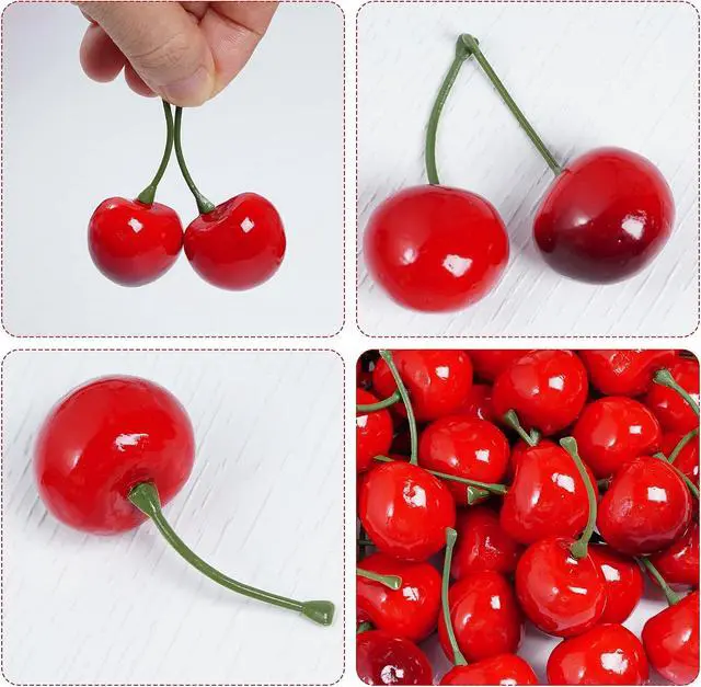 Alt view image 4 of 6 - jiebor Fake Cherries Artificial Plastic Faux Fruit Ornament (60, Red Black)