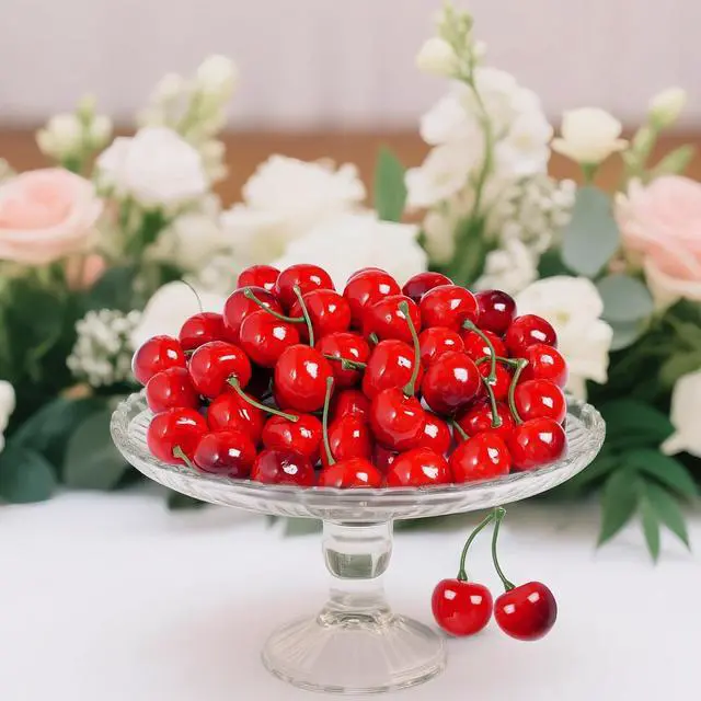 Alt view image 5 of 6 - jiebor Fake Cherries Artificial Plastic Faux Fruit Ornament (60, Red Black)