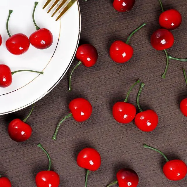 Alt view image 6 of 6 - jiebor Fake Cherries Artificial Plastic Faux Fruit Ornament (60, Red Black)