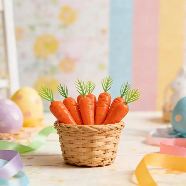 Alt view image 4 of 6 - Artificial Mini Carrots with Green Leaves, Orange, Decorative Fake Vegetables for Easter Spring Crafts and Home Decor 3 Inch, 30 Pack
