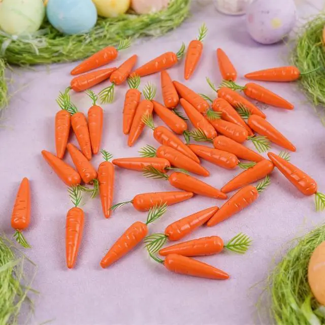 Alt view image 5 of 6 - Artificial Mini Carrots with Green Leaves, Orange, Decorative Fake Vegetables for Easter Spring Crafts and Home Decor 3 Inch, 30 Pack