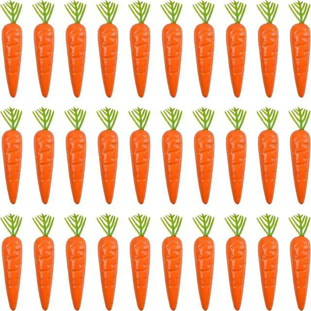 Main image of Artificial Mini Carrots with Green Leaves, Orange, Decorative Fake Vegetables for Easter Spring Crafts and Home Decor 3 Inch, 30 Pack