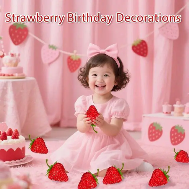 Alt view image 2 of 7 - 20 Pieces Fake Strawberries Decor, Plastic Artificial Strawberries