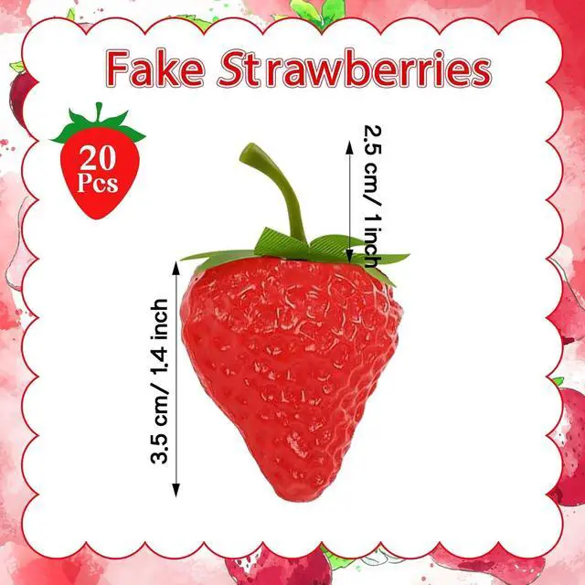 Alt view image 3 of 7 - 20 Pieces Fake Strawberries Decor, Plastic Artificial Strawberries
