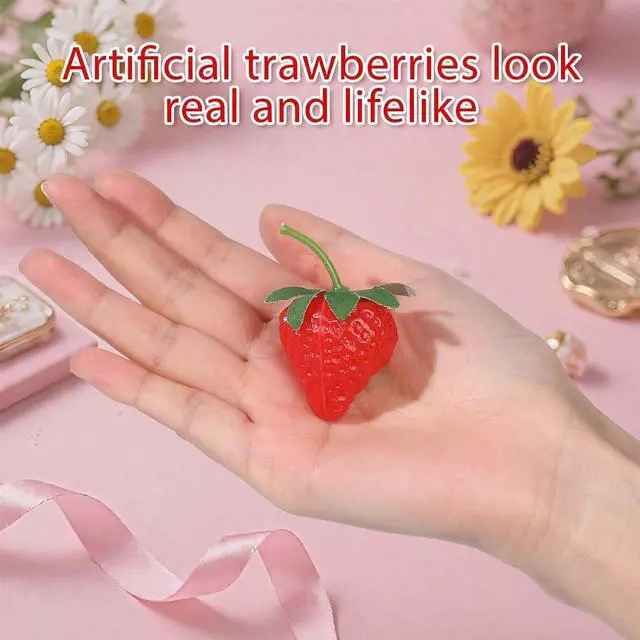 Alt view image 4 of 7 - 20 Pieces Fake Strawberries Decor, Plastic Artificial Strawberries