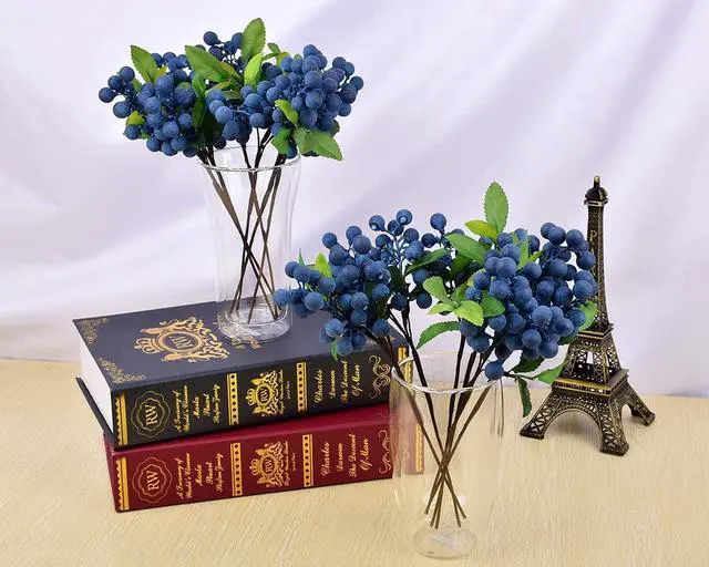Alt view image 6 of 7 - DS. DISTINCTIVE STYLE Artificial Blueberries 4 Pieces Lifelike Faux Fruit Berries Fake Flowers for Decoration (Blue)