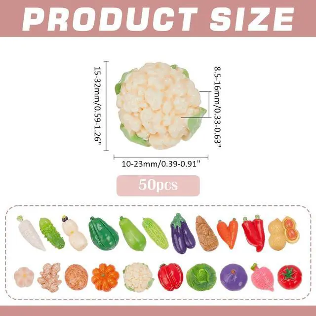 Alt view image 2 of 5 - 50Pcs Resin Artificial Vegetable Miniature Vegetables Figures Faux Tomatoes Carrots Onion Mushroom Potato Eggplant Vegetable Decorations Luminous Decor Tiny Figures for Home Kitchen Decor