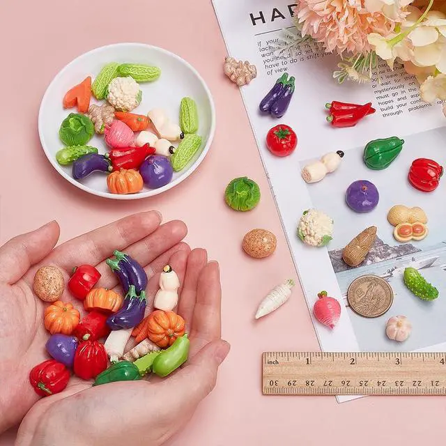 Alt view image 3 of 5 - 50Pcs Resin Artificial Vegetable Miniature Vegetables Figures Faux Tomatoes Carrots Onion Mushroom Potato Eggplant Vegetable Decorations Luminous Decor Tiny Figures for Home Kitchen Decor