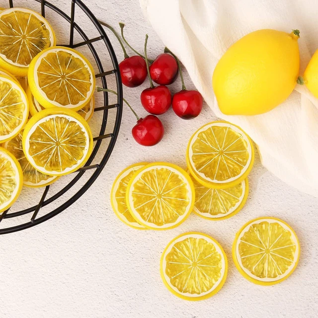 Alt view image 6 of 6 - 20pcs Mini Simulation Fruit Lemon SlicesFake Artificial Plastic Fruit Model Decorative Wedding Ornament Festival DecorationPhotography PropsBasket Display Filler Fruit (Yellow)