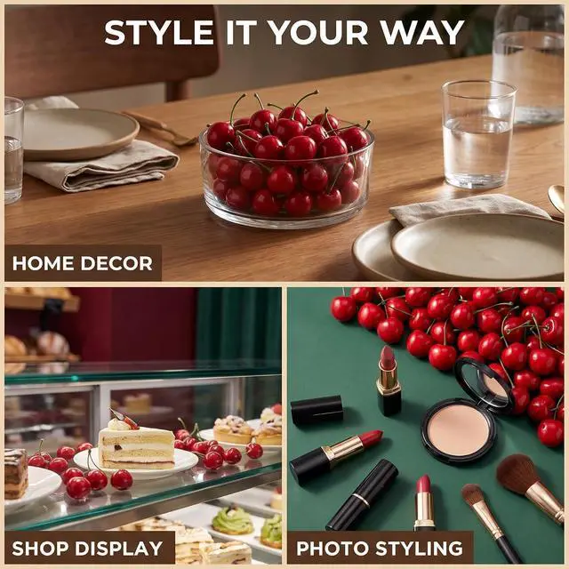 Alt view image 7 of 7 - Jowxsx 20Pcs Red Artificial Cherries, Fake Fruit Decor Simulation Cherry Model Lifelike Fruit Cherry Ornament, Artificial Fruits for Home Kitchen Party Decoration Desk Ornament Photography Prop