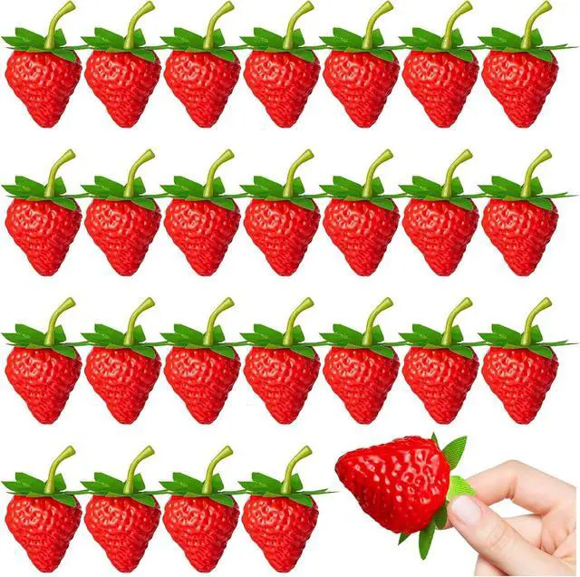 Main image of 25Pcs Fake Strawberry, Artificial Lifelike Plastic Strawberries