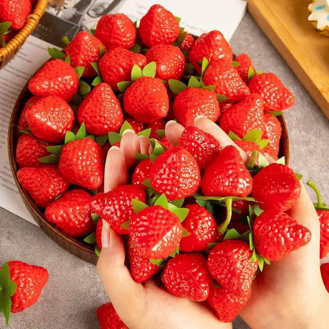 Alt view image 4 of 7 - 25Pcs Fake Strawberry, Artificial Lifelike Plastic Strawberries