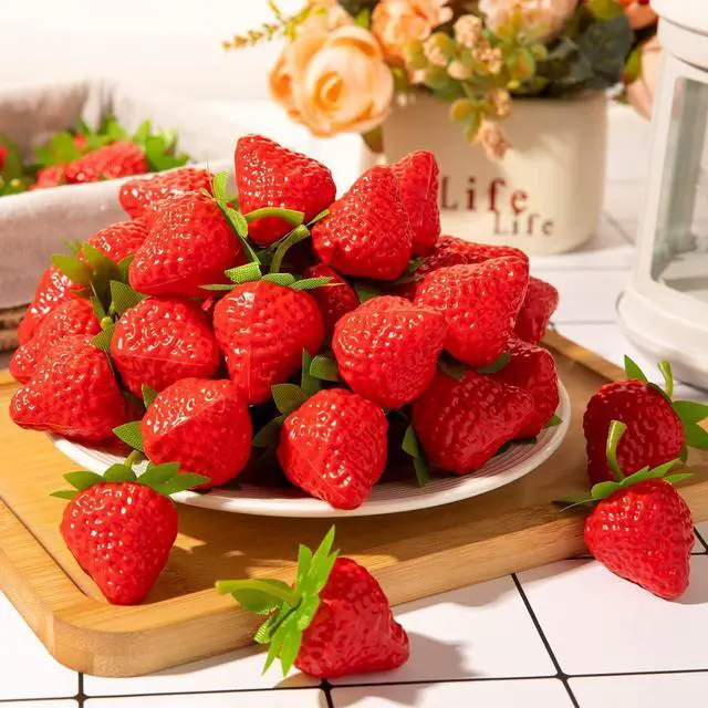 Alt view image 2 of 7 - 25Pcs Fake Strawberry, Artificial Lifelike Plastic Strawberries