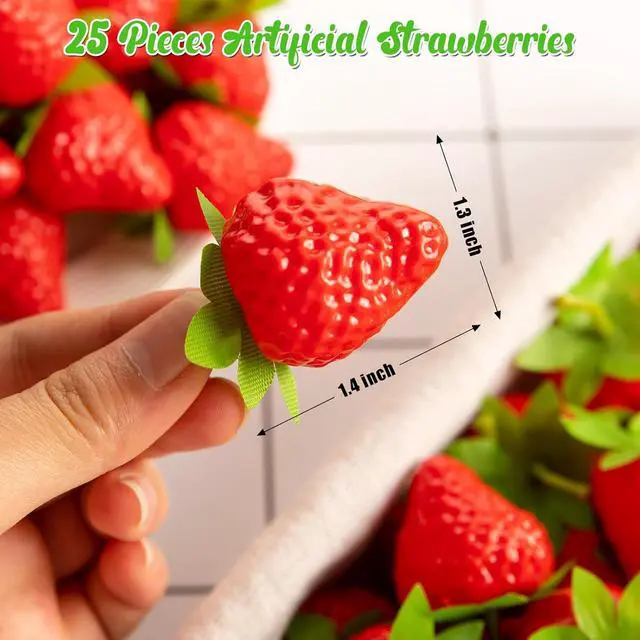 Alt view image 6 of 7 - 25Pcs Fake Strawberry, Artificial Lifelike Plastic Strawberries