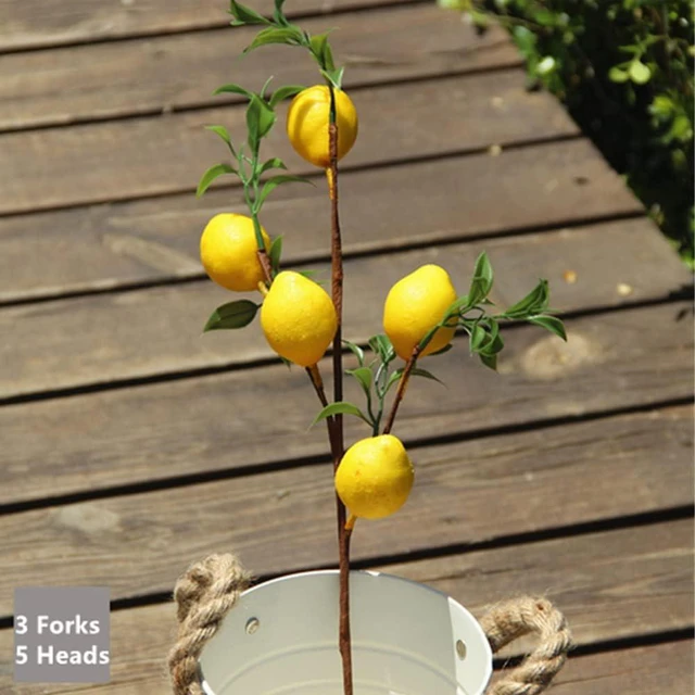 Alt view image 2 of 7 - 3 Pcs Artificial Lemon Decor 19" Yellow Fake Lemons Branch Beautiful