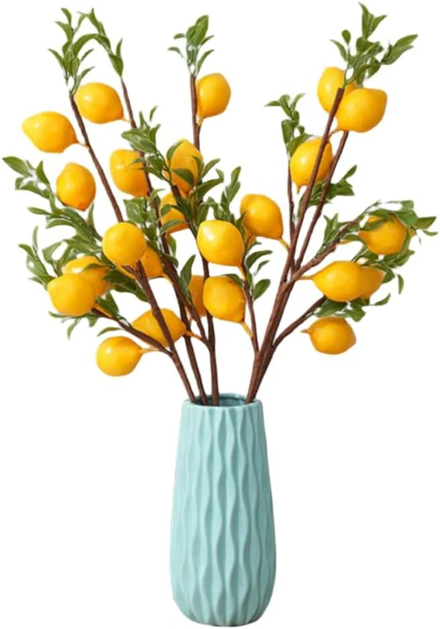 Alt view image 7 of 7 - 3 Pcs Artificial Lemon Decor 19" Yellow Fake Lemons Branch Beautiful