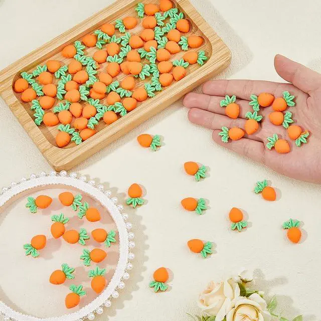 Alt view image 3 of 6 - SUPERFINDINGS 80Pcs Mini Carrot Cabochons Resin Easter Carrot Embellishments Vegetables Ornaments Decorative Bunny Carrots Carrot Flatbacks Ornaments for Home Kitchen Party DIY Decor