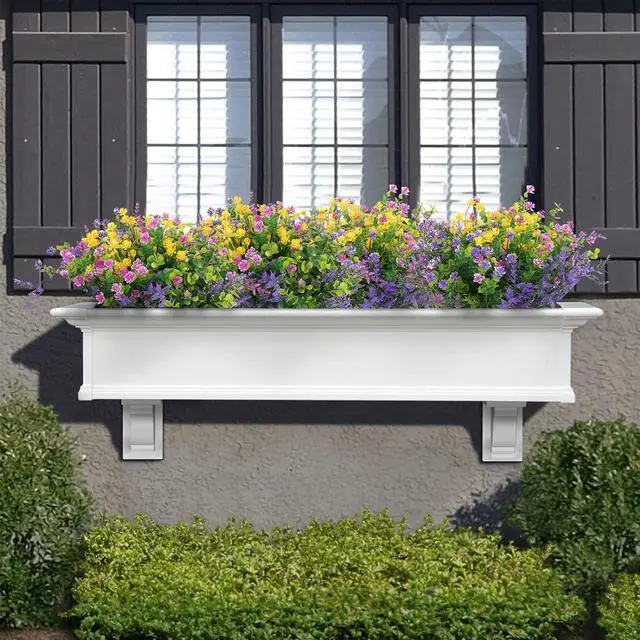 Alt view image 4 of 7 - Hananona 12 Pcs Artificial Flowers Outdoor, Faux Artificial Plants UV Resistant Plastic Flower Bulk for Hanging Planter Porch Window Home Wedding Fall Summer Decor (12, Fuchsia, Purple, Yellow, Green)