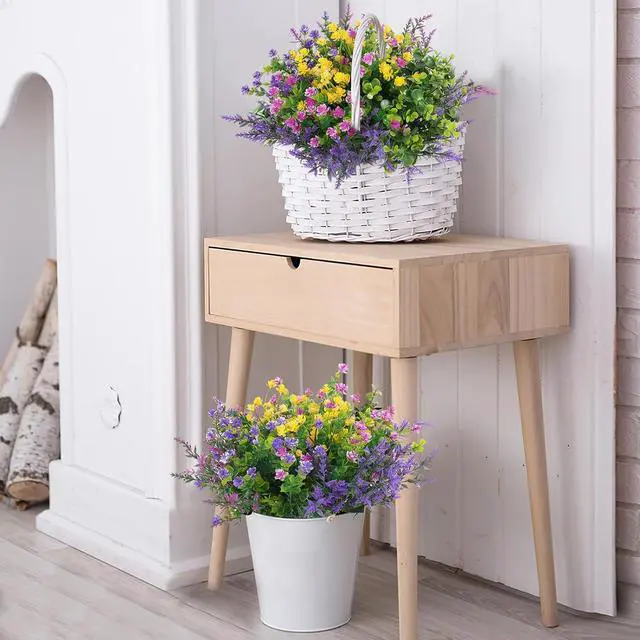 Alt view image 6 of 7 - Hananona 12 Pcs Artificial Flowers Outdoor, Faux Artificial Plants UV Resistant Plastic Flower Bulk for Hanging Planter Porch Window Home Wedding Fall Summer Decor (12, Fuchsia, Purple, Yellow, Green)
