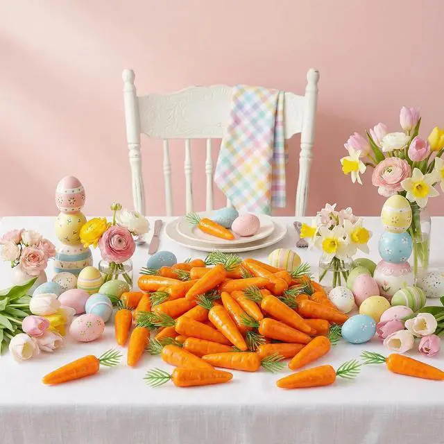 Alt view image 7 of 7 - jiebor 40 Pcs Artificial Foam Fake Carrot Ornaments for Easter Home 2.5inch