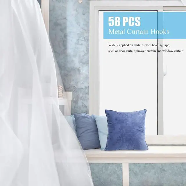 Alt view image 5 of 7 - Sopito 58Pcs Curtain Hooks for Door Window Shower Curtain, Silver White