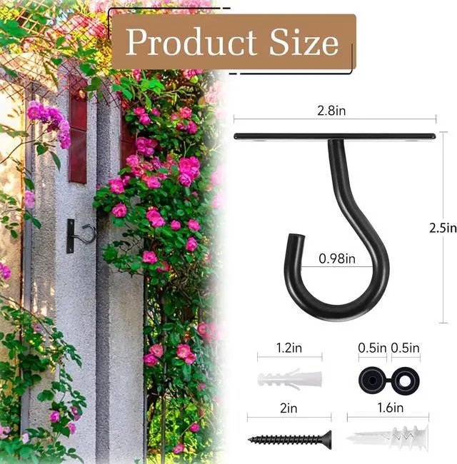 Alt view image 2 of 7 - 2Pack 2.5In Ceiling Hooks for Hanging Plant, Wall Hanger Plant Holder Black