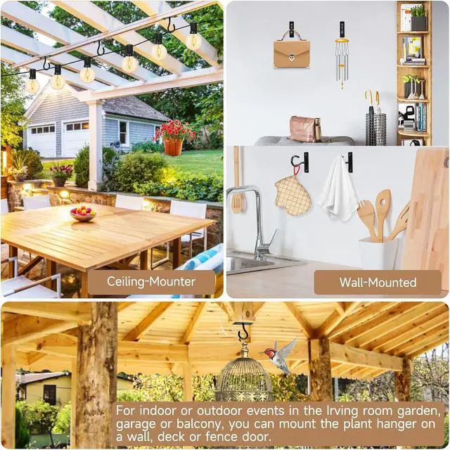 Alt view image 4 of 7 - 2Pack 2.5In Ceiling Hooks for Hanging Plant, Wall Hanger Plant Holder Black