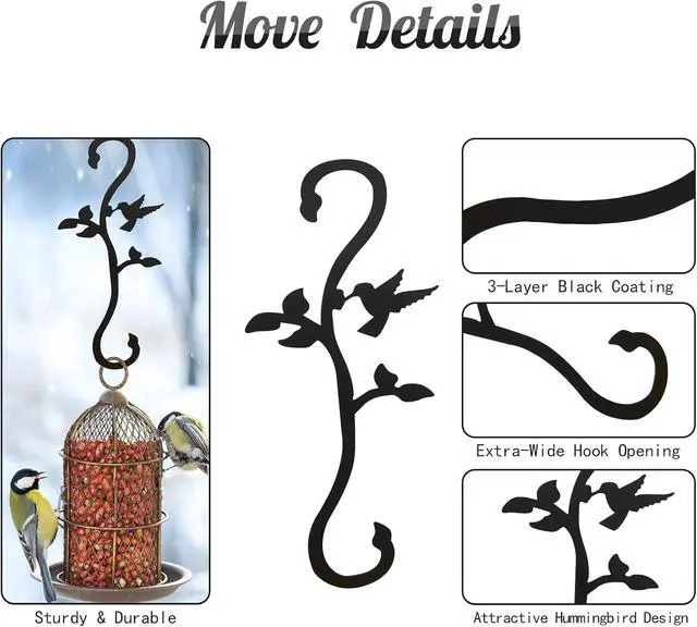Alt view image 3 of 7 - Hummingbird Bird Feeder Hanger Hooks for Outdoors Hanging, Shepherds Hanging Plant Hooks, S Garden Fence Hooks for House, Wind Chimes, Flower Basket(2PCS)