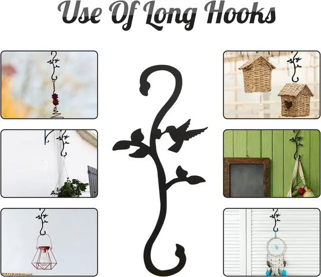 Alt view image 4 of 7 - Hummingbird Bird Feeder Hanger Hooks for Outdoors Hanging, Shepherds Hanging Plant Hooks, S Garden Fence Hooks for House, Wind Chimes, Flower Basket(2PCS)